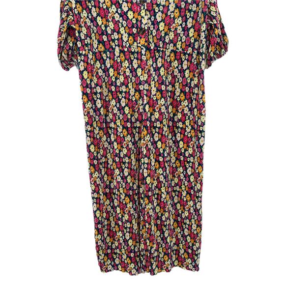 Asos Design Bright Pink Floral Oversized Short Sleeves Plisse Smock Jumpsuit 6 - Picture 4 of 12